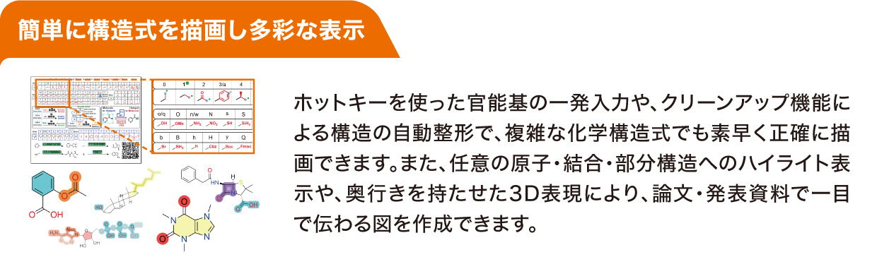 簡単に構造式を描画し多彩な表示