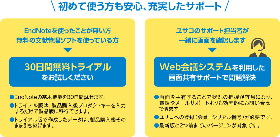 初めて使う方も安心、充実したサポート